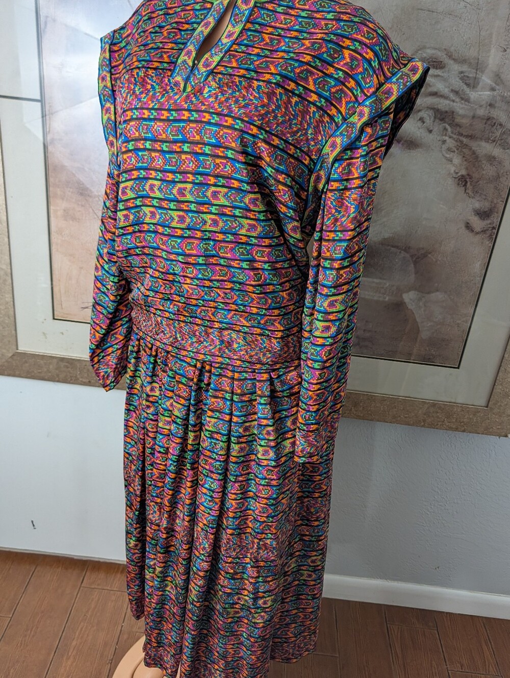 Vintage Miss O by Oscar de la Renta multicolor silk ikat print Ensemble Size 4
